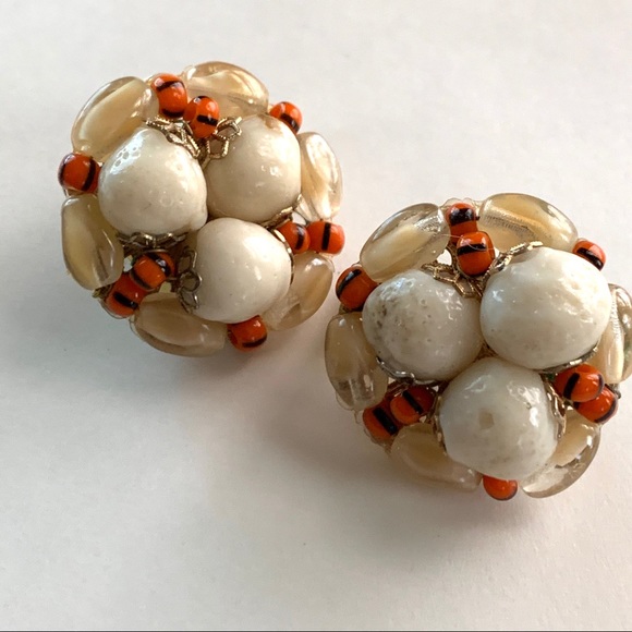 Hobe Vintage Clip Earrings Cream Orange - Picture 5 of 7
